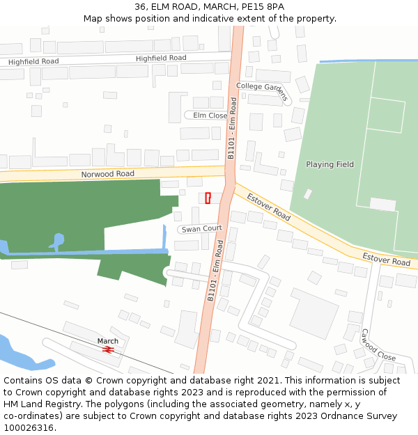 36, ELM ROAD, MARCH, PE15 8PA: Location map and indicative extent of plot