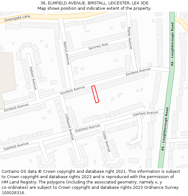 36, ELMFIELD AVENUE, BIRSTALL, LEICESTER, LE4 3DE: Location map and indicative extent of plot