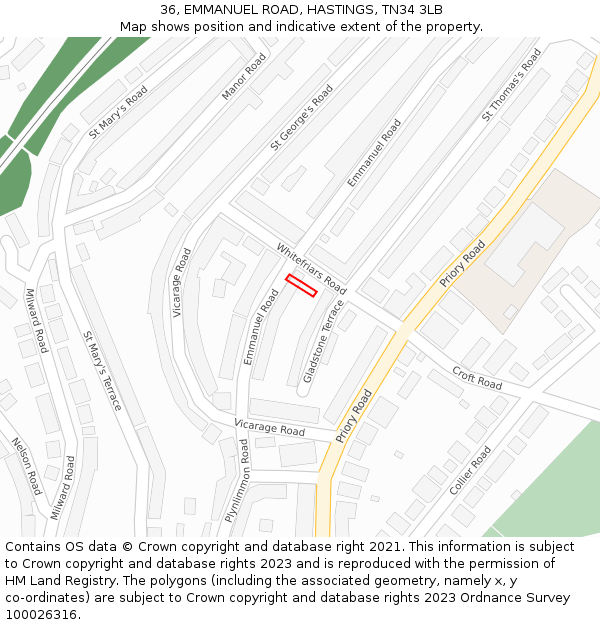 36, EMMANUEL ROAD, HASTINGS, TN34 3LB: Location map and indicative extent of plot