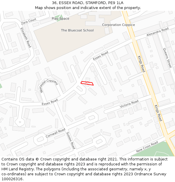 36, ESSEX ROAD, STAMFORD, PE9 1LA: Location map and indicative extent of plot