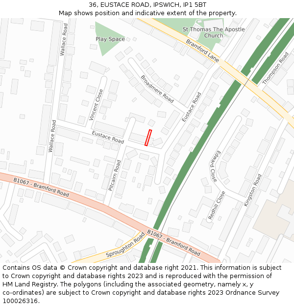 36, EUSTACE ROAD, IPSWICH, IP1 5BT: Location map and indicative extent of plot