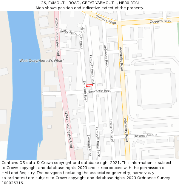 36, EXMOUTH ROAD, GREAT YARMOUTH, NR30 3DN: Location map and indicative extent of plot
