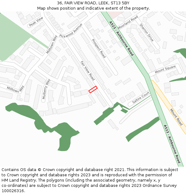 36, FAIR VIEW ROAD, LEEK, ST13 5BY: Location map and indicative extent of plot
