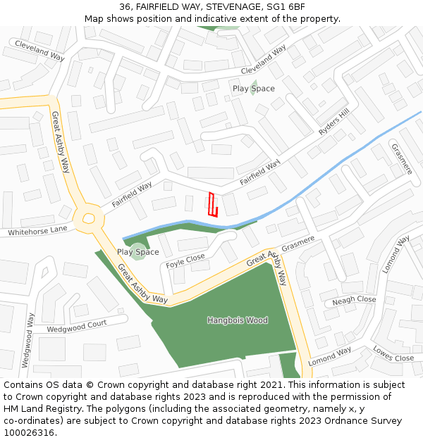 36, FAIRFIELD WAY, STEVENAGE, SG1 6BF: Location map and indicative extent of plot