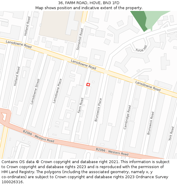 36, FARM ROAD, HOVE, BN3 1FD: Location map and indicative extent of plot