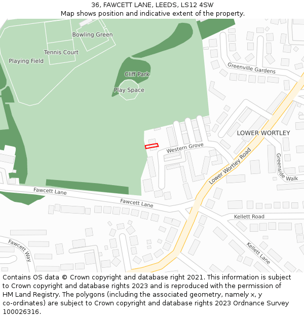 36, FAWCETT LANE, LEEDS, LS12 4SW: Location map and indicative extent of plot