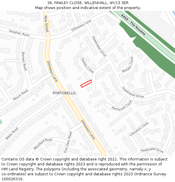 36, FAWLEY CLOSE, WILLENHALL, WV13 3ER: Location map and indicative extent of plot