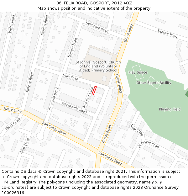 36, FELIX ROAD, GOSPORT, PO12 4QZ: Location map and indicative extent of plot