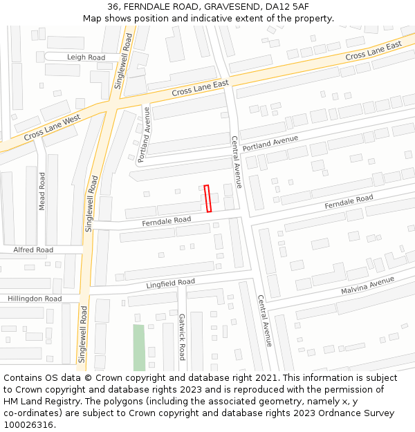 36, FERNDALE ROAD, GRAVESEND, DA12 5AF: Location map and indicative extent of plot
