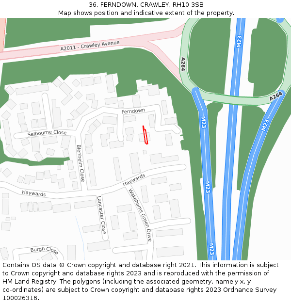 36, FERNDOWN, CRAWLEY, RH10 3SB: Location map and indicative extent of plot