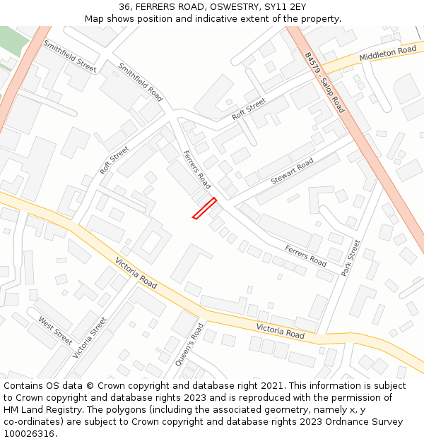 36, FERRERS ROAD, OSWESTRY, SY11 2EY: Location map and indicative extent of plot