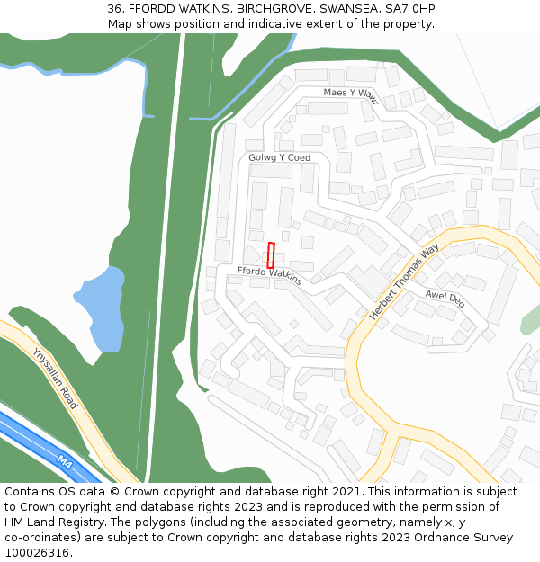 36, FFORDD WATKINS, BIRCHGROVE, SWANSEA, SA7 0HP: Location map and indicative extent of plot