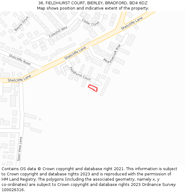 36, FIELDHURST COURT, BIERLEY, BRADFORD, BD4 6DZ: Location map and indicative extent of plot
