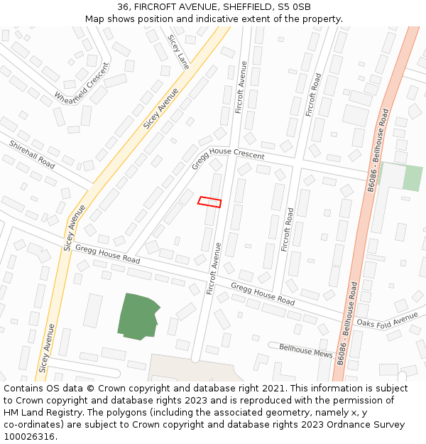 36, FIRCROFT AVENUE, SHEFFIELD, S5 0SB: Location map and indicative extent of plot