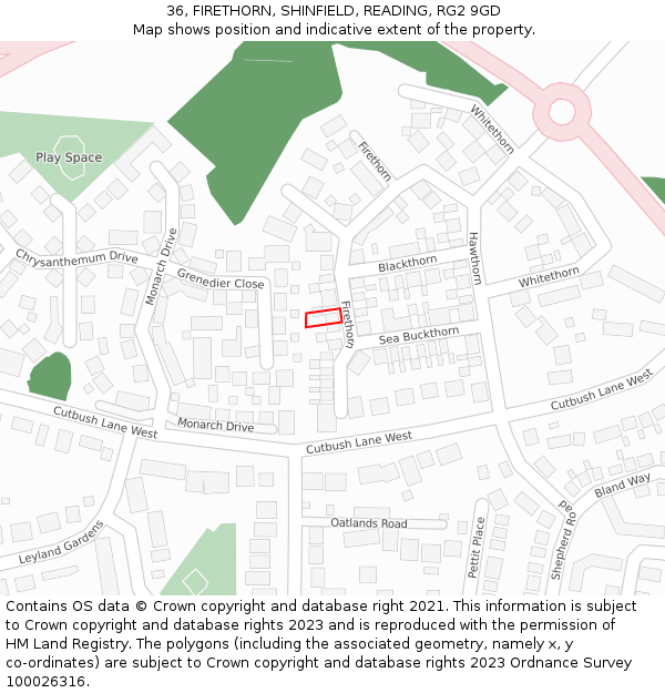 36, FIRETHORN, SHINFIELD, READING, RG2 9GD: Location map and indicative extent of plot