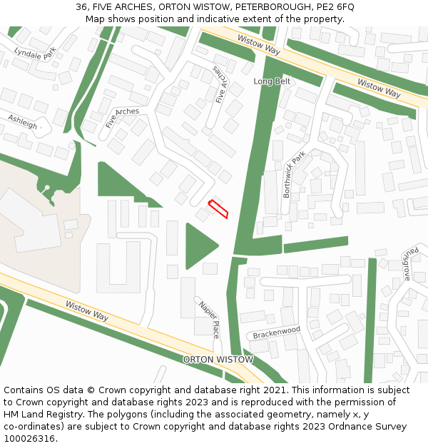 36, FIVE ARCHES, ORTON WISTOW, PETERBOROUGH, PE2 6FQ: Location map and indicative extent of plot