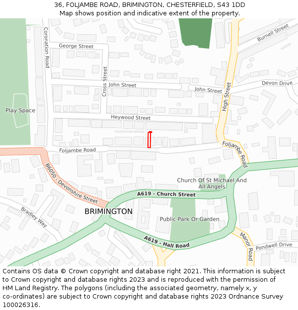36, FOLJAMBE ROAD, BRIMINGTON, CHESTERFIELD, S43 1DD: Location map and indicative extent of plot
