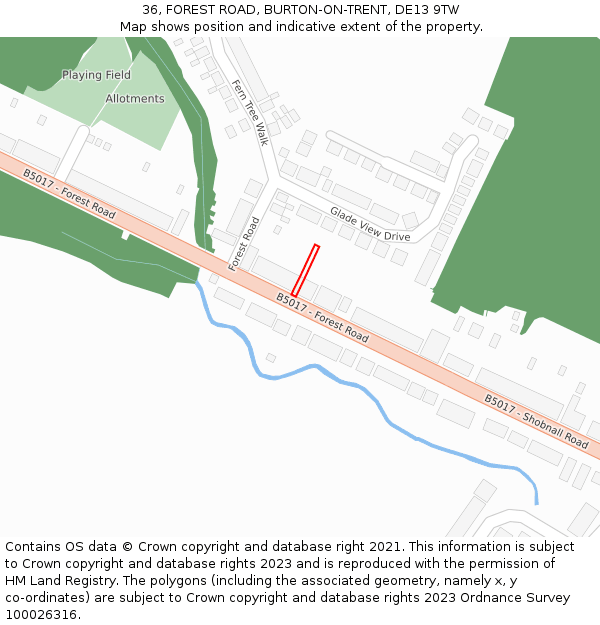 36, FOREST ROAD, BURTON-ON-TRENT, DE13 9TW: Location map and indicative extent of plot