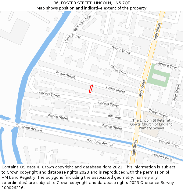 36, FOSTER STREET, LINCOLN, LN5 7QF: Location map and indicative extent of plot