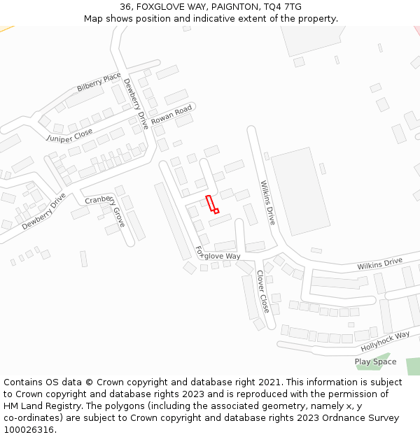36, FOXGLOVE WAY, PAIGNTON, TQ4 7TG: Location map and indicative extent of plot