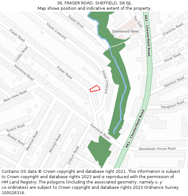 36, FRASER ROAD, SHEFFIELD, S8 0JL: Location map and indicative extent of plot
