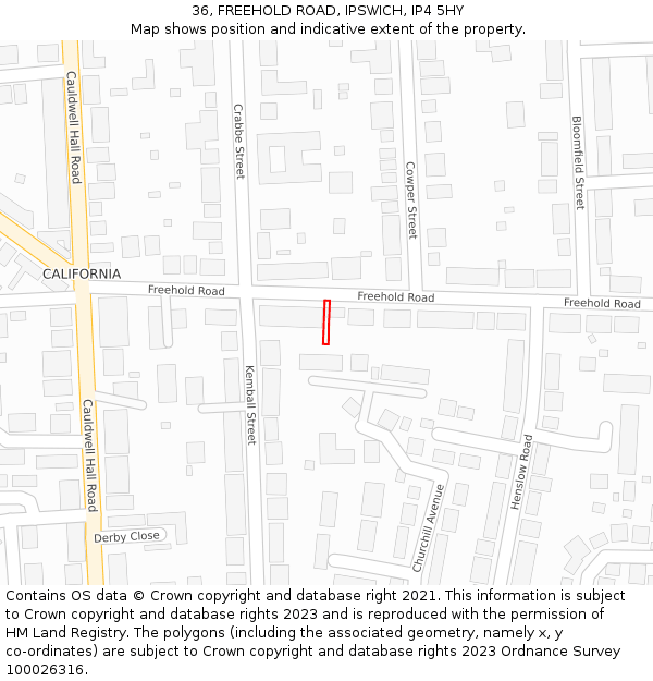 36, FREEHOLD ROAD, IPSWICH, IP4 5HY: Location map and indicative extent of plot