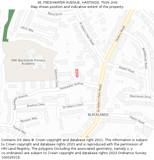 36, FRESHWATER AVENUE, HASTINGS, TN34 2HS: Location map and indicative extent of plot