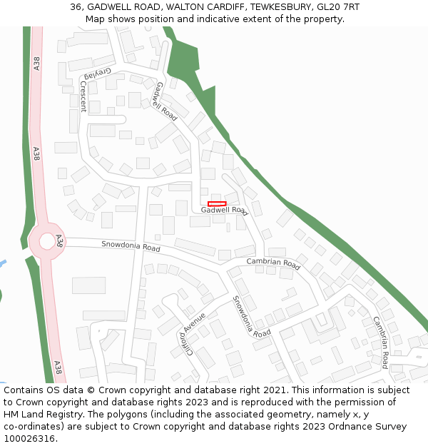 36, GADWELL ROAD, WALTON CARDIFF, TEWKESBURY, GL20 7RT: Location map and indicative extent of plot