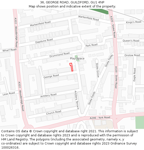 36, GEORGE ROAD, GUILDFORD, GU1 4NP: Location map and indicative extent of plot