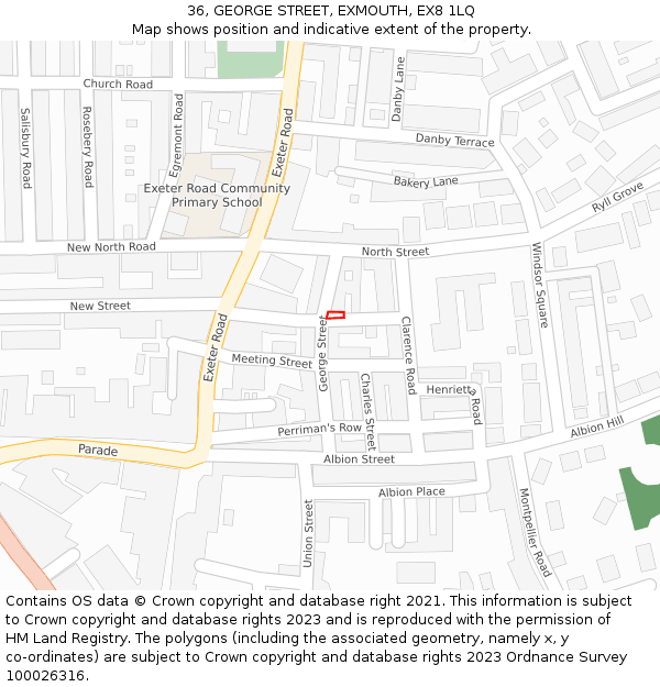 36, GEORGE STREET, EXMOUTH, EX8 1LQ: Location map and indicative extent of plot