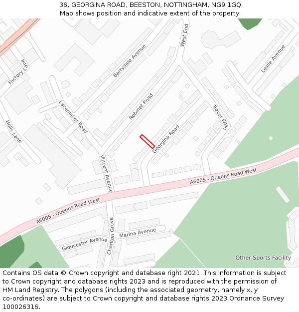 36, GEORGINA ROAD, BEESTON, NOTTINGHAM, NG9 1GQ: Location map and indicative extent of plot