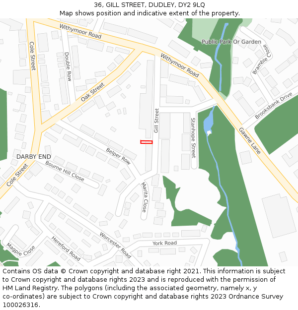 36, GILL STREET, DUDLEY, DY2 9LQ: Location map and indicative extent of plot