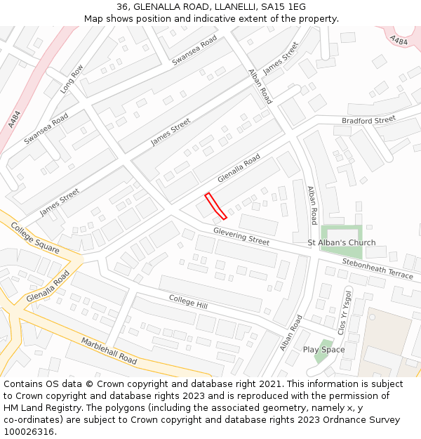 36, GLENALLA ROAD, LLANELLI, SA15 1EG: Location map and indicative extent of plot