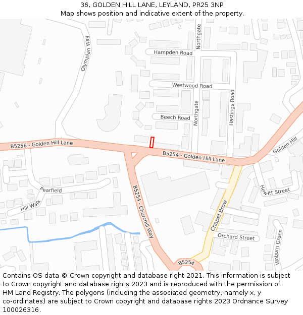 36, GOLDEN HILL LANE, LEYLAND, PR25 3NP: Location map and indicative extent of plot