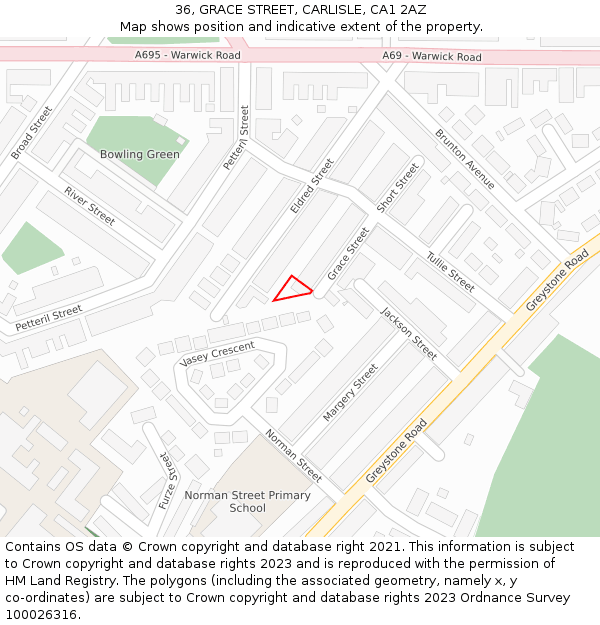 36, GRACE STREET, CARLISLE, CA1 2AZ: Location map and indicative extent of plot