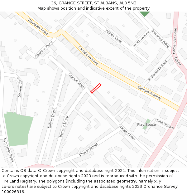 36, GRANGE STREET, ST ALBANS, AL3 5NB: Location map and indicative extent of plot