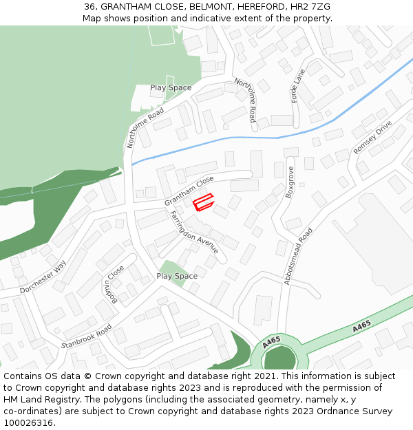 36, GRANTHAM CLOSE, BELMONT, HEREFORD, HR2 7ZG: Location map and indicative extent of plot