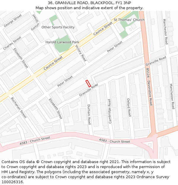 36, GRANVILLE ROAD, BLACKPOOL, FY1 3NP: Location map and indicative extent of plot