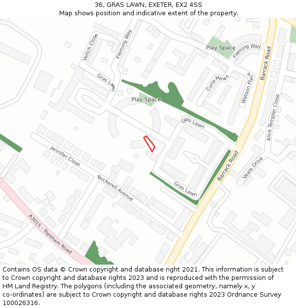 36, GRAS LAWN, EXETER, EX2 4SS: Location map and indicative extent of plot
