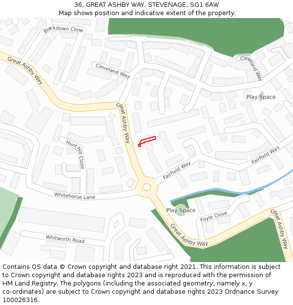 36, GREAT ASHBY WAY, STEVENAGE, SG1 6AW: Location map and indicative extent of plot