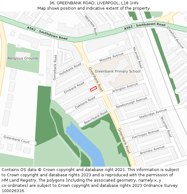 36, GREENBANK ROAD, LIVERPOOL, L18 1HN: Location map and indicative extent of plot