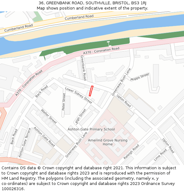 36, GREENBANK ROAD, SOUTHVILLE, BRISTOL, BS3 1RJ: Location map and indicative extent of plot