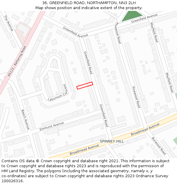 36, GREENFIELD ROAD, NORTHAMPTON, NN3 2LH: Location map and indicative extent of plot