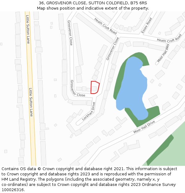 36, GROSVENOR CLOSE, SUTTON COLDFIELD, B75 6RS: Location map and indicative extent of plot