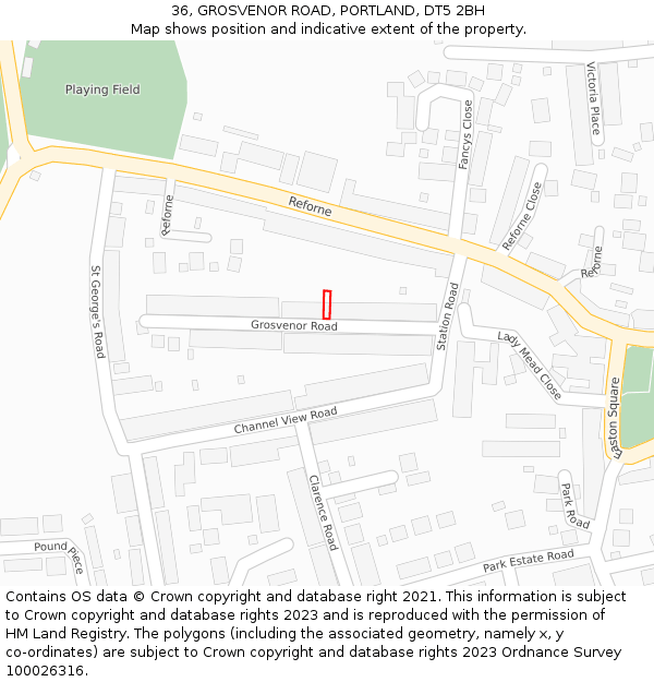 36, GROSVENOR ROAD, PORTLAND, DT5 2BH: Location map and indicative extent of plot