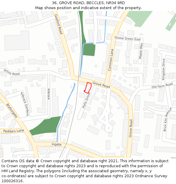 36, GROVE ROAD, BECCLES, NR34 9RD: Location map and indicative extent of plot