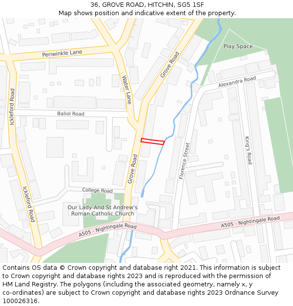 36, GROVE ROAD, HITCHIN, SG5 1SF: Location map and indicative extent of plot