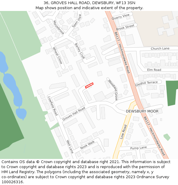 36, GROVES HALL ROAD, DEWSBURY, WF13 3SN: Location map and indicative extent of plot
