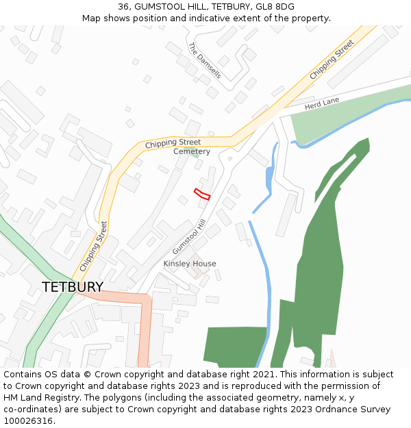 36, GUMSTOOL HILL, TETBURY, GL8 8DG: Location map and indicative extent of plot