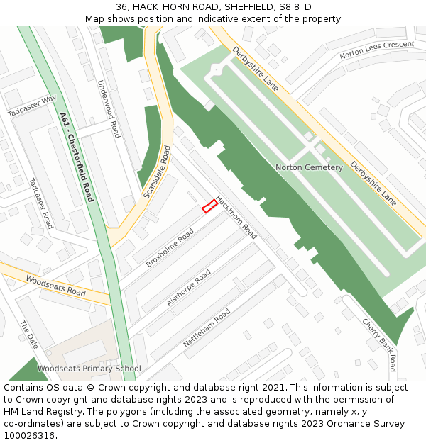 36, HACKTHORN ROAD, SHEFFIELD, S8 8TD: Location map and indicative extent of plot